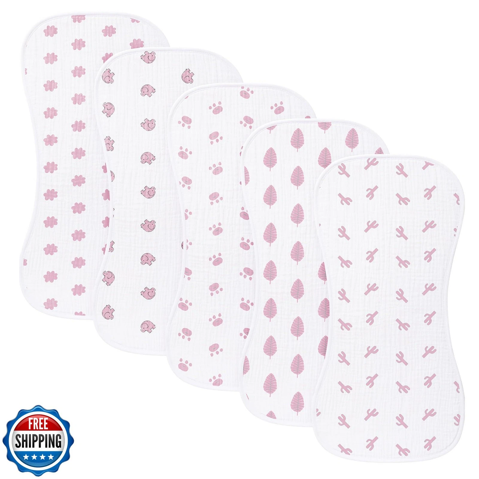 sleepyturtle 5 Pack Baby Burp Cloths, Unisex Newborn Burping Cloths, Soft and