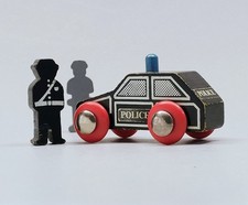 Vintage 1980's Brio Wooden Train Railway Police Car W Officer Rare Crook Robber