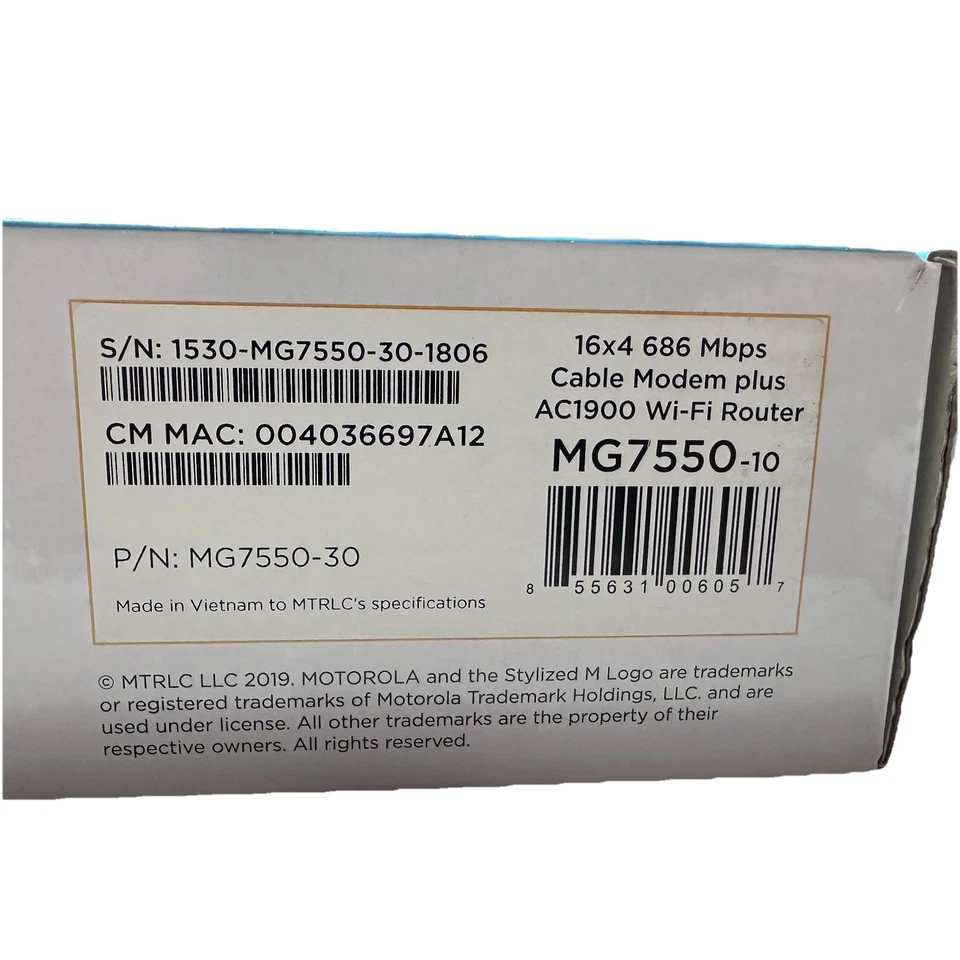 Motorola MG7550 16x4 High Speed Cable Modem Plus AC1900 WiFi Router - Image 4 of 4