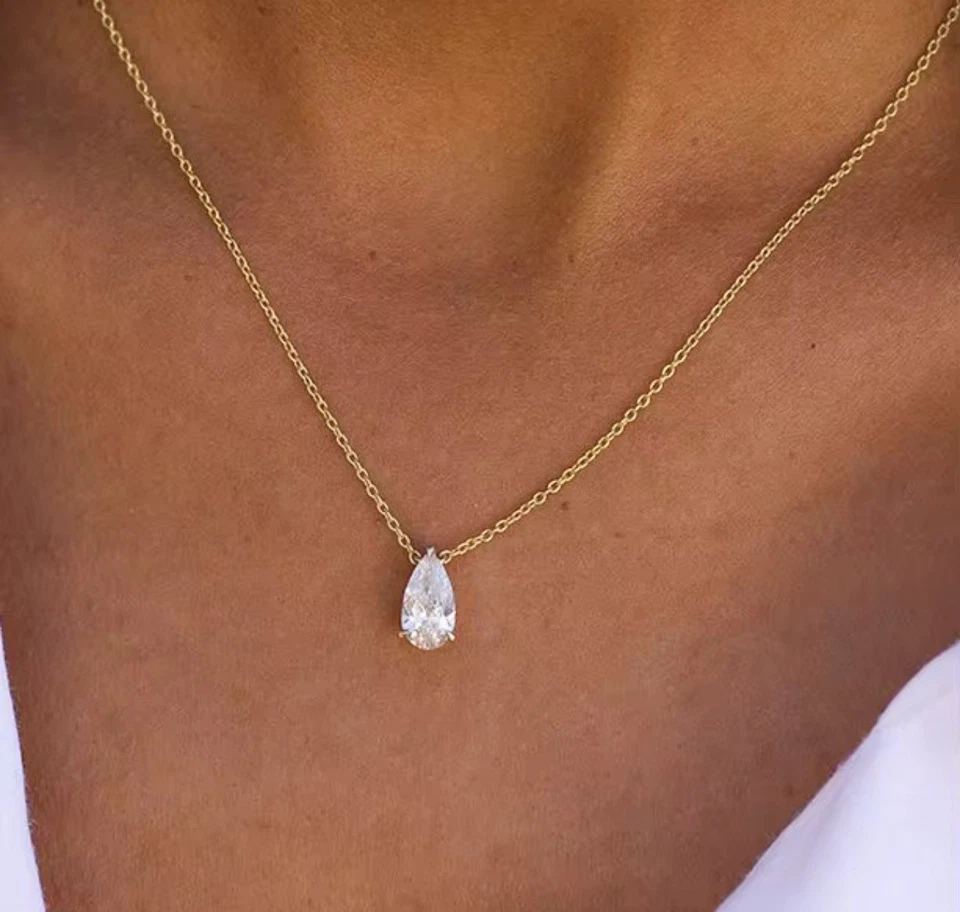 Teardrop Diamond Pendant Necklace - Image 2 of 3
