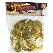 144 MONEDAS DE ORO DE PLÁSTICO COFRE DEL TESORO PIRATA DINERO PARA JUGAR FIESTAS DE CUMPLEAÑOS FAVORES