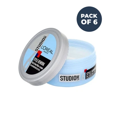L'ORÉAL 6 x Loreal Studio Line Style Rework Out Of Bed Fibre Hair Style Cream, 150ml