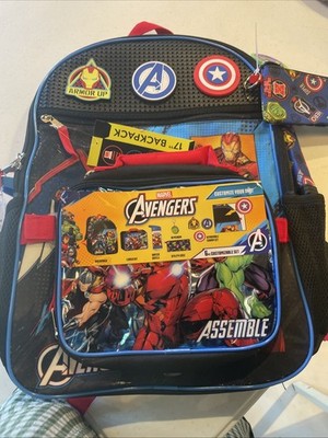 New Marvel 17'' Backpack 6PC Customizable Set Water bottle Included.