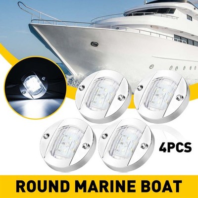 4X White Round Marine Boat LED Courtesy Lights Cabin Deck Stern Navigatioin EBE
