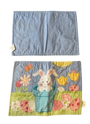 Easter  Placemats Applique Cloth Two (2) Bunny Rabbit, Baby Chicks, Easter Eggs