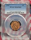 1947 P LINCOLN CENT WHEAT PENNY PCGS MS65RD UNC MS 65 RD CERTIFICATE #RE295-4
