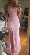 Pink Sequin Strapless Sheath Long Dress w/ Slit Formal Solid Size S