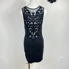 Free People Dress Womens Small Black Bodycon Mini Sheer Mesh Whimsigoth Party
