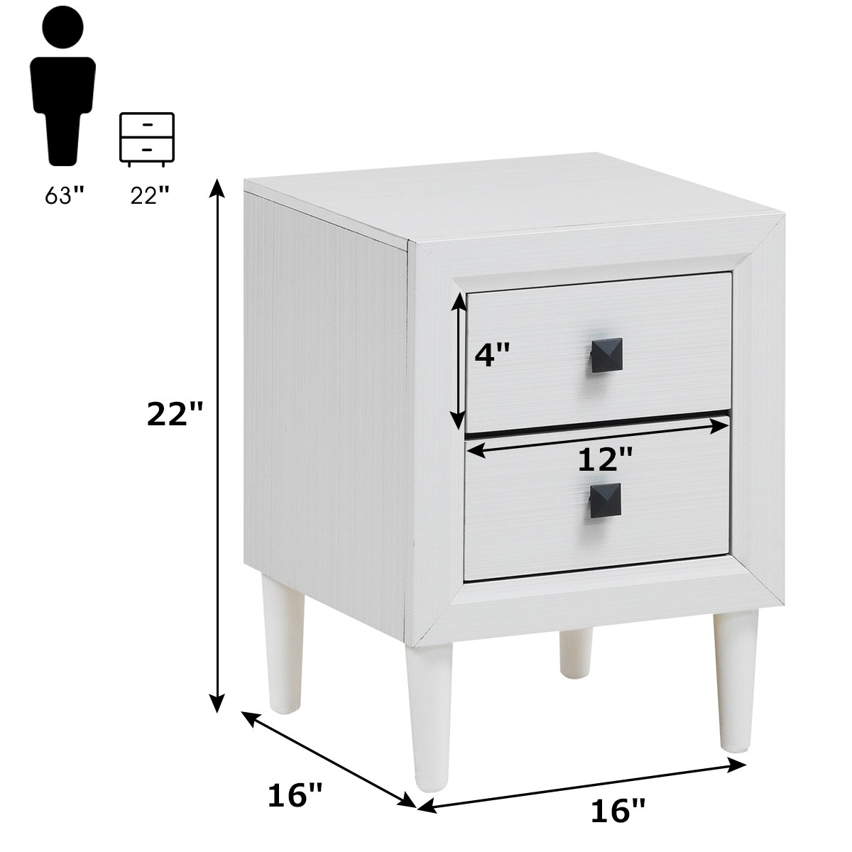Nightstand Simple Look End Bedside Coffee Table Storage Drawers Wooden Leg White