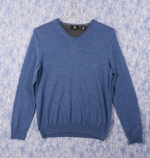 Calvin Klein Merino Wool Sweater Mens Large Blue Pullover V-Neck