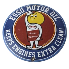 Vintage Esso Gasoline Sign - Gas Service Station Auto Oil Drop Porcelain Sign