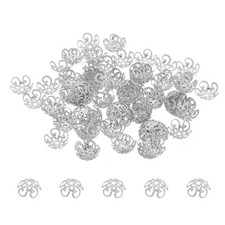 Flower Bead Caps, 100Pcs 10x4mm Hollow Metal Spacer Bead End Caps Silver Tone