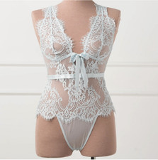 NWT MENTIONABLES One-Piece Eyelash Lace Teddy Something Blue Sz L