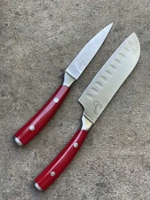 Emeril Lagasse Stainless Steel Kitchen Knives - 5” Santoku and 3.5” Paring RED