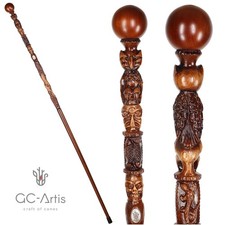 The OWL  Skull Shamanic Totem Walking Cane, Wooden Walking Stick Cane