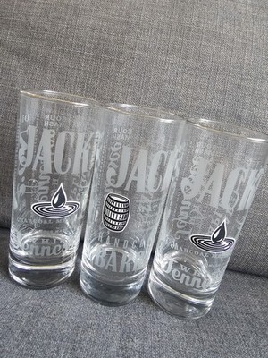 Jack Daniels Set Of 3 Whiskey 6'' Tall Drop Charcoal Mellowed High Ball Glasses
