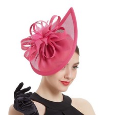 Bubbmi Lady Flower Fascinators Hats with Headband and Clips C Hot Pink