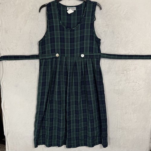 Vintage Green Tartan Plaid Midi Jumper Dress Size 8 P Tie Back Academia Fall 90s - Picture 5 of 13