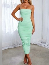NWT Babyboo Fashion Haven Maxi Dress Mint Green Ruched Mesh Bodycon Size M