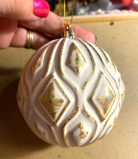White to Gold Ball Round Plastic Christmas Ornament 3"