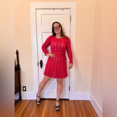 70s Vintage Pink Crochet Knit Dress w Heart Buttons Sz Sm | eBay 70s Vintage Pink Crochet Knit Dress w Heart Buttons Sz Sm | eBay