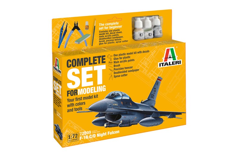Kit F-16 C/D Night Falcon Italeri avec peinture incluse pour un montage complet et facile