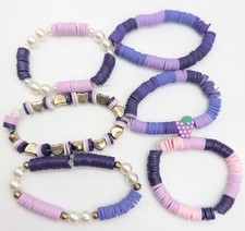 Handcrafted Clay Bead Bracelet Lot Of 6