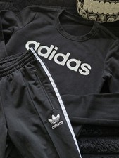 adidas Men's S Black  White Tracksuit Set Sweatshirt  Track Pants Logo