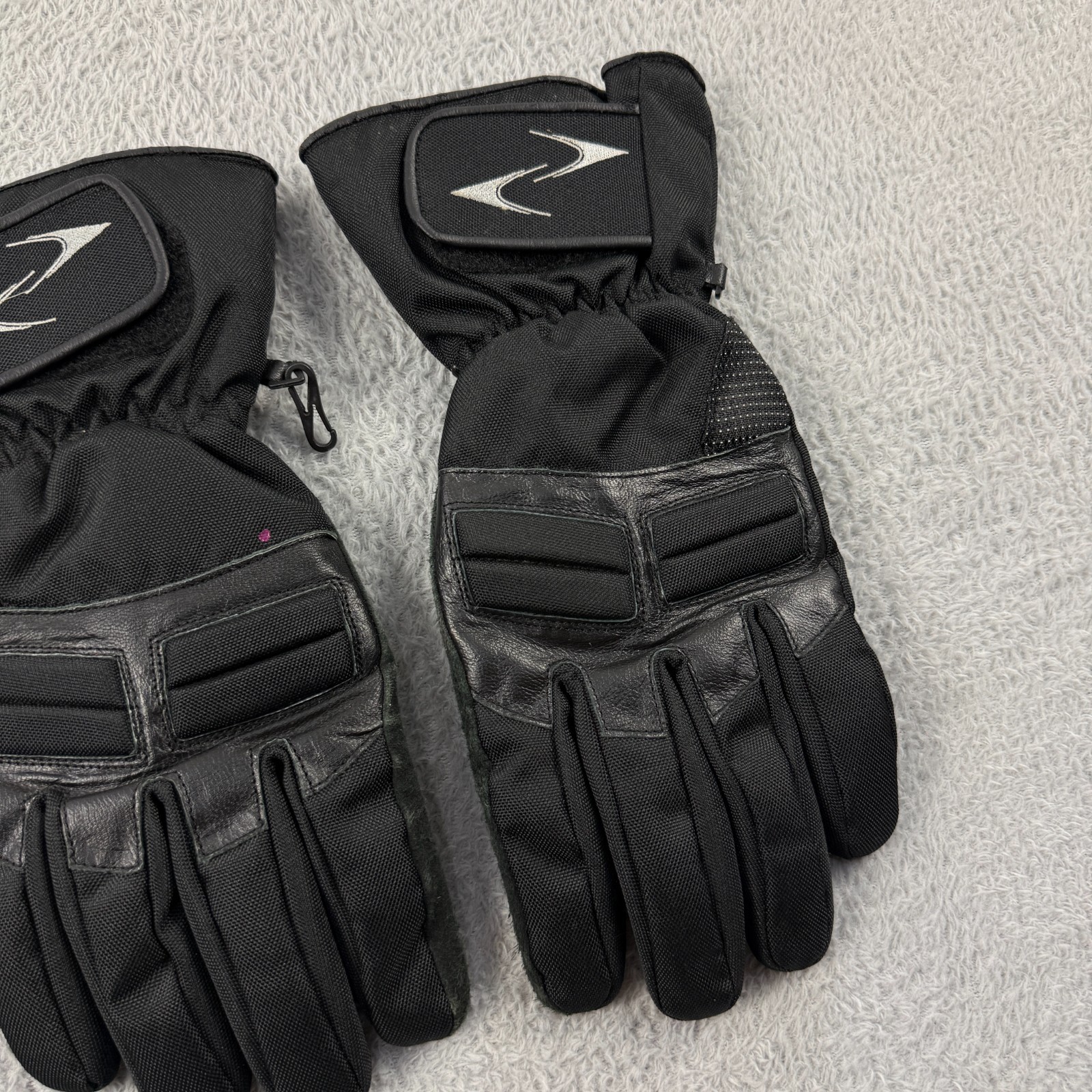 Vintage Black Leather Textile Insulated Winter Motorcycle Gauntlet Gloves XXL image 2