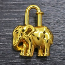 HERMES Gold Plated Elephant Cadena Padlock Key Bag Charm 1416c Rise-on