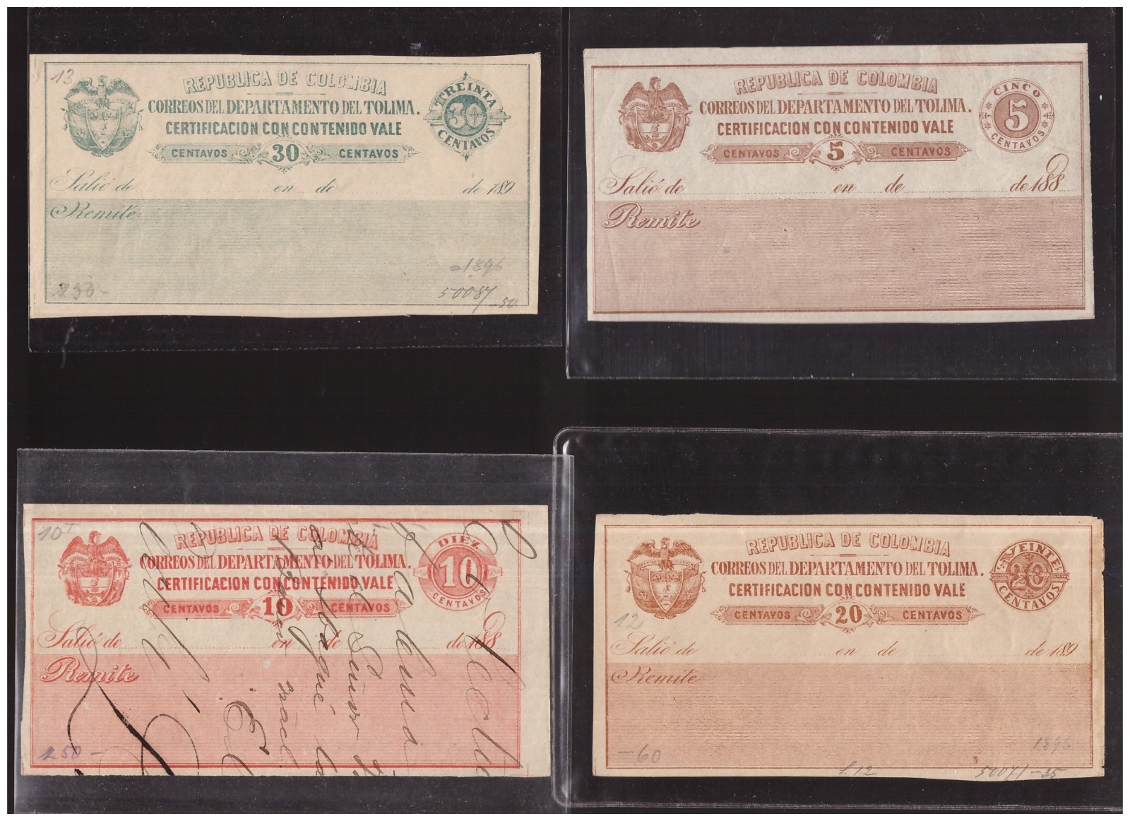 Colombia, mint and used registration labels lot    -HS13