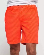 Image of Superdry Mens Nue Wave Wash Fluro Coral Chino Shorts, Size 29W, BNWT  (#32)
