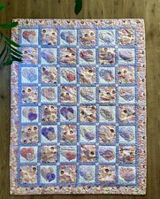 Beautiful, Handmade Baby Girl Quilt  Pink With Patchwork Squares  34 X 40  