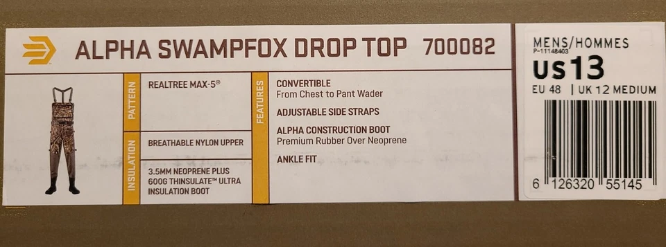 LaCrosse Alpha Swampfox Drop Top (600 Gram) Realtree MAX-5 Chest Waders SIZE 13 - Image 3 of 3