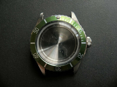 39MM 6538 STEEL SUB WATCH CASE BUBBLE CRYSTAL GREEN BEZEL FIT ETA2824 NH35/36/38
