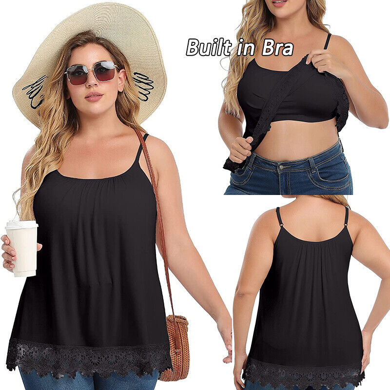 Women' Camisole with Built in Bra Flowy Tank Top Adjustable Strap Loose Fit  Cami