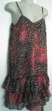 Xhiliration* Fuchsia & Black Spaghetti Strp. Tiered Tail Tunic AN* Dress Sz S/P
