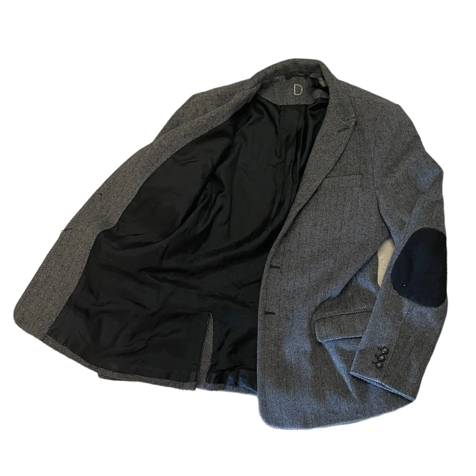 Troy Smith мужской большой серый Herringbone пальто с подкладкой в отличном состоянии локоть подушечки - Изображение 3 из 4