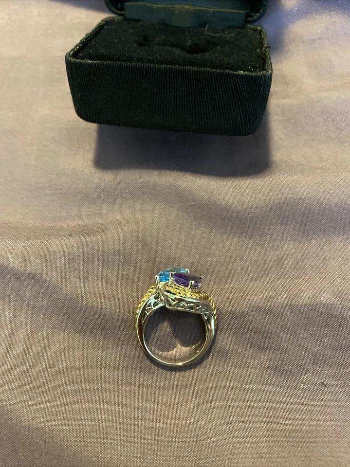 Anillo Victoria Wieck en forma de pera aguamarina y amatista en plata de ley. Talla 6 Foto 3 de 4