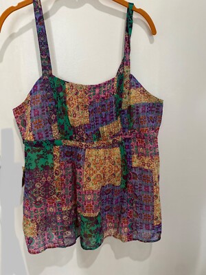 True Craft 1X womens pleated front dye house daze multicolor lined tank plus NWT