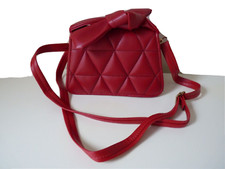 RED FAUX LEATHER QULTED FLAP  KNOT BOW DETAIL HANDLE+SHOULDER STRAP  MINI BAG