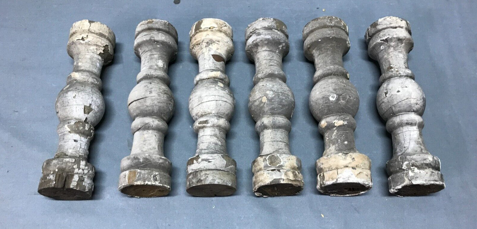 Antique Lot 6 Small Wood Porch Span Spindles 2x7 Shabby White VTG Chic 586-25B