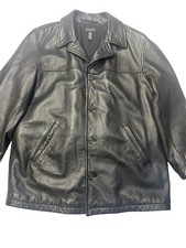Vintage J Crew Leather Jacket Lg Men  s Button 100 wool Lining Black Long Rv 