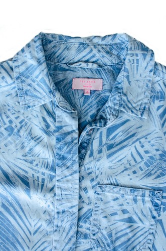 TED BAKER London SewInLove Fitted Blouse Shirt Floral Tropical Leaf Pattern Blue - Bild 6 von 7
