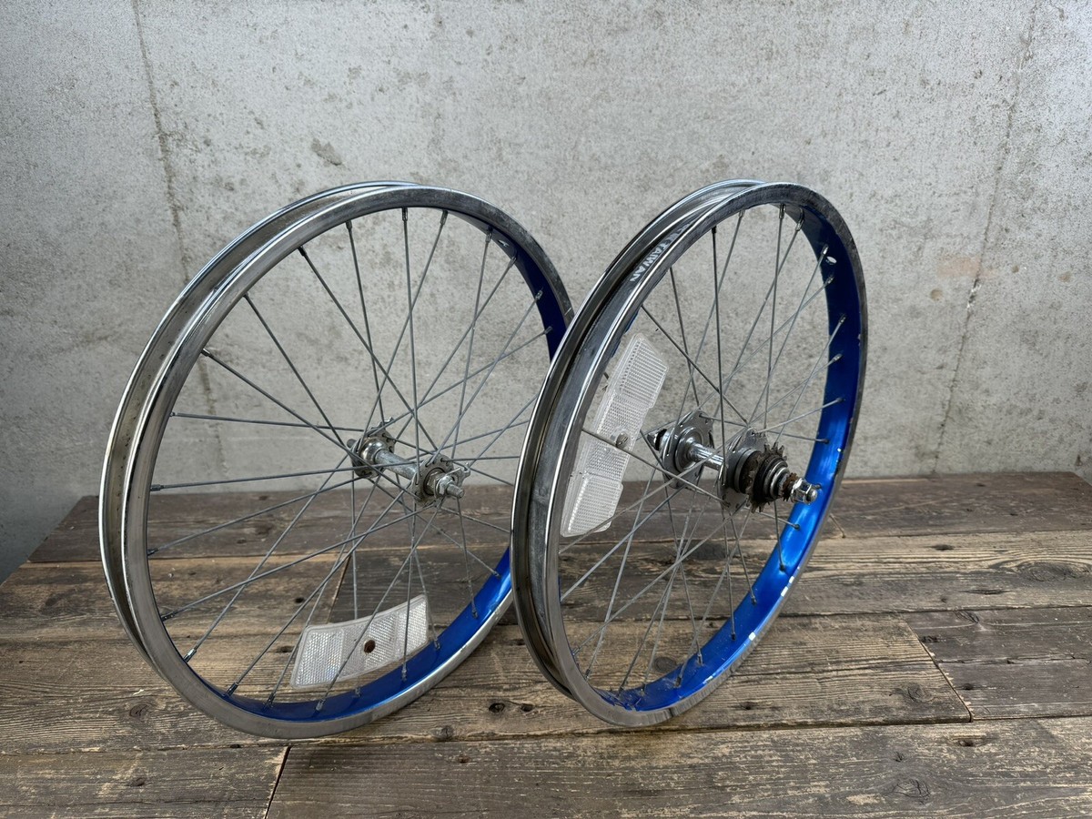 Vintage 20” Bmx Blue Wheel Set Shimano Hub Freewheel Old School
