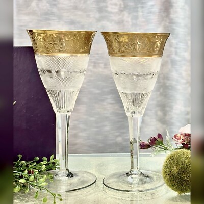 Moser Splendid Gold Water Glasses Gold Trimmed Vintage Moser Gold Encrusted - 2