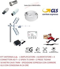 KIT ANTENNA DIGITALE TERRESTRE UHF  LTE AMPLIFICATORE ALIMENTATORE + CAVO 50 MT
