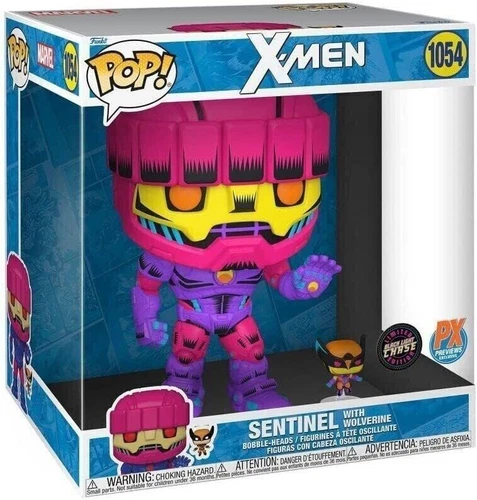 Funko Pop! New in Box X-Men Sentinel w/Wolverine Jumbo 10" Chase Black Light