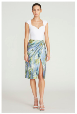 NWT $645 THEIA HELGA Crepe Mikado Floral Skirt Dress Size 2