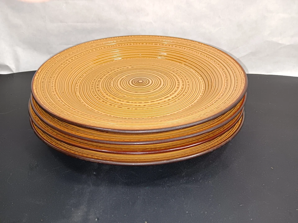 Juego de 4 platos de cena de gres vintage de bambú marrón Denby Foto 3 de 4